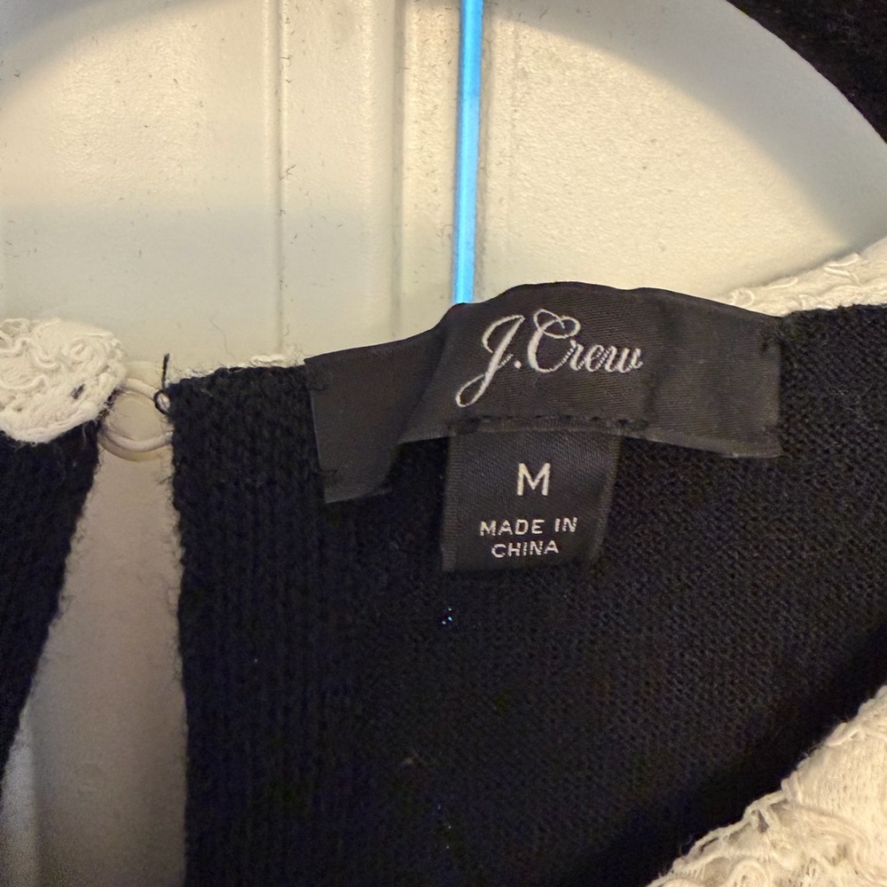 J. Crew Black Merino Wool Sweater with Lace Collar - Picture 2 of 7